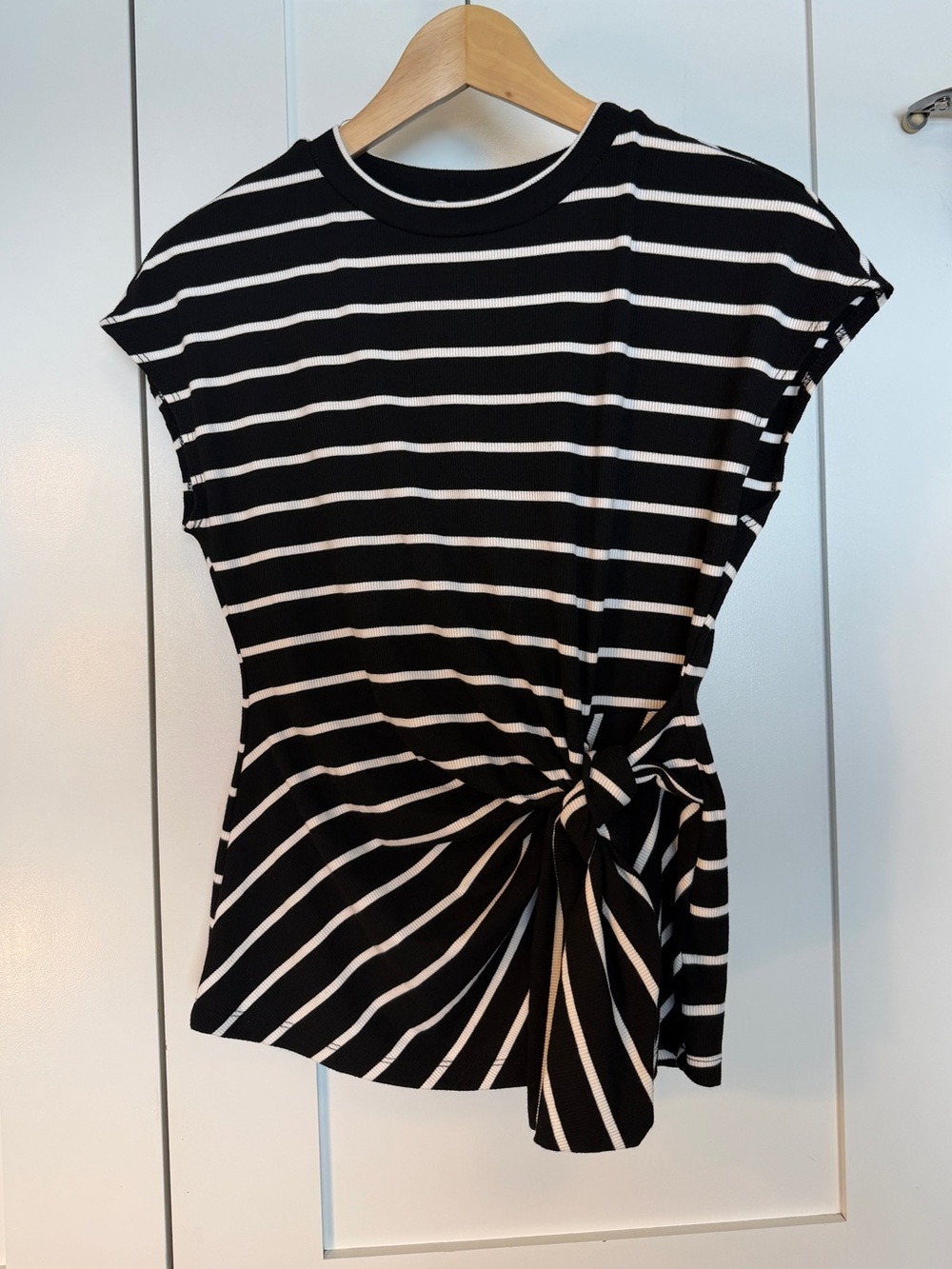 Women's Black & White Striped Tie-Detail Short Sleeve Tee